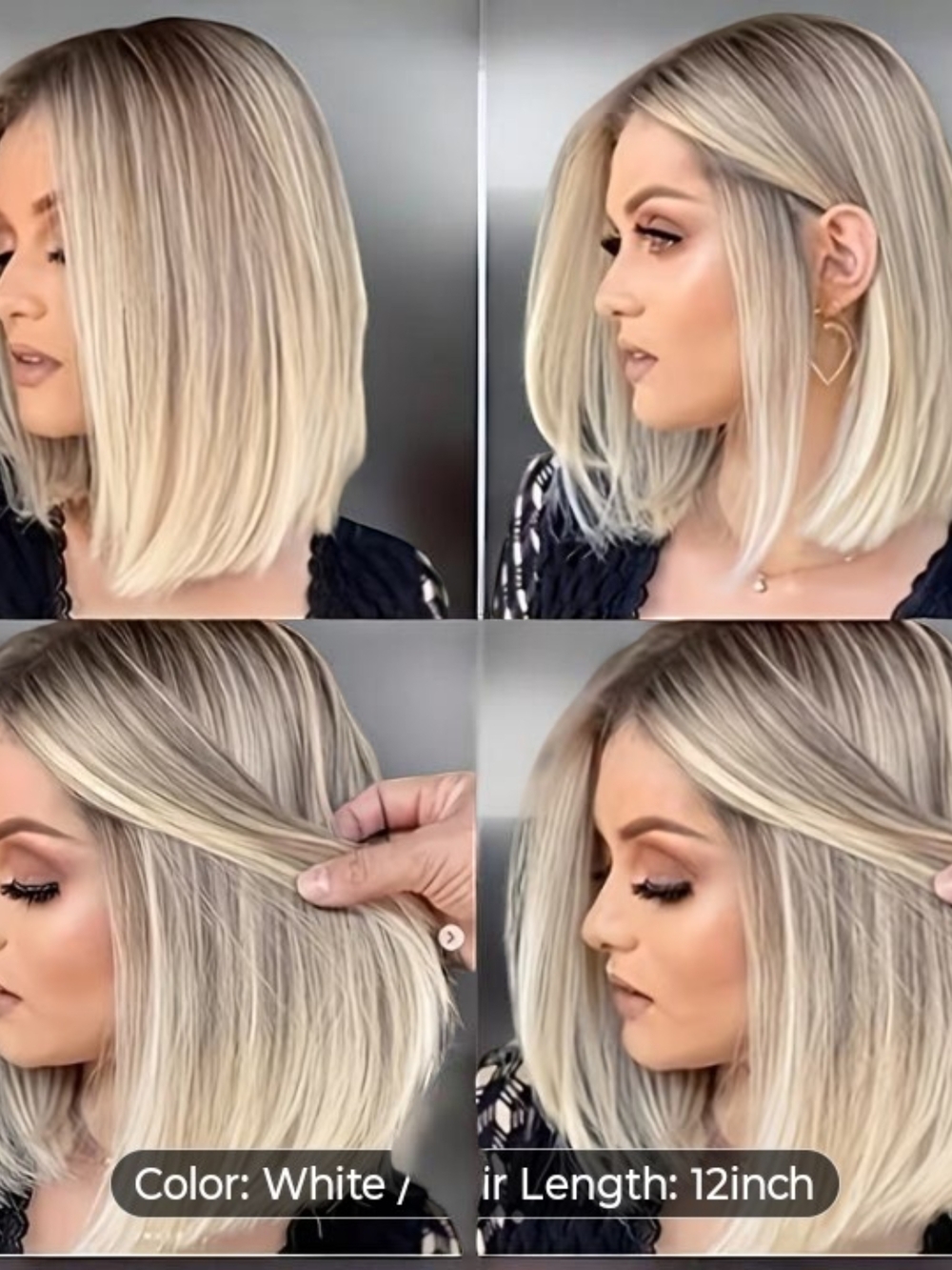 Glueless White Blonde Women’s Synthetic Bob Wig - Sleek 12-inch Style